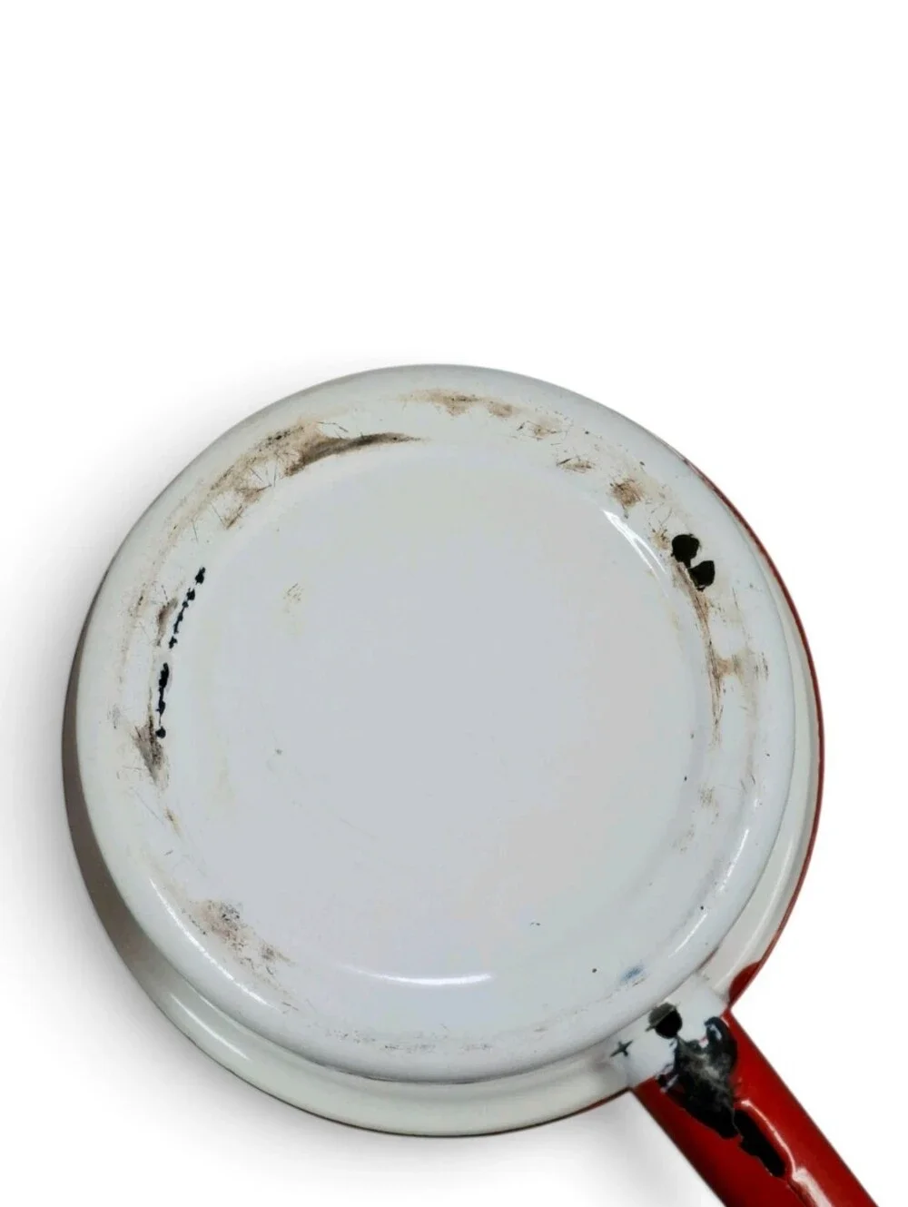 Vintage Red White Enamelware Saucepan Cookware Farmhouse Kitchen Collectible